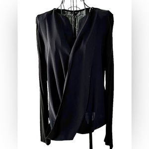 Ann Taylor Black Mixed Media Faux Wrap Top. Size Medium